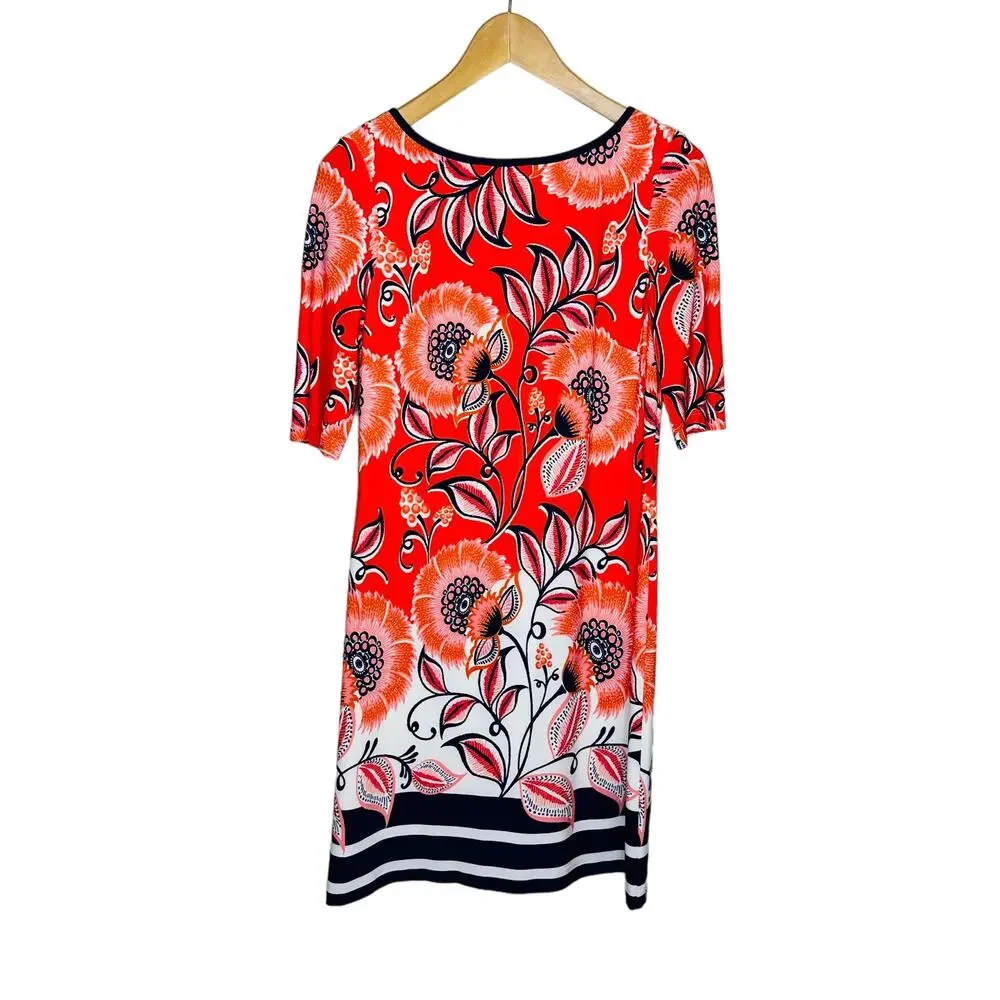 Eliza J Short Sleeve Red Orange Navy Big Floral Sheath Dress Size 2 - Picture 12 of 12